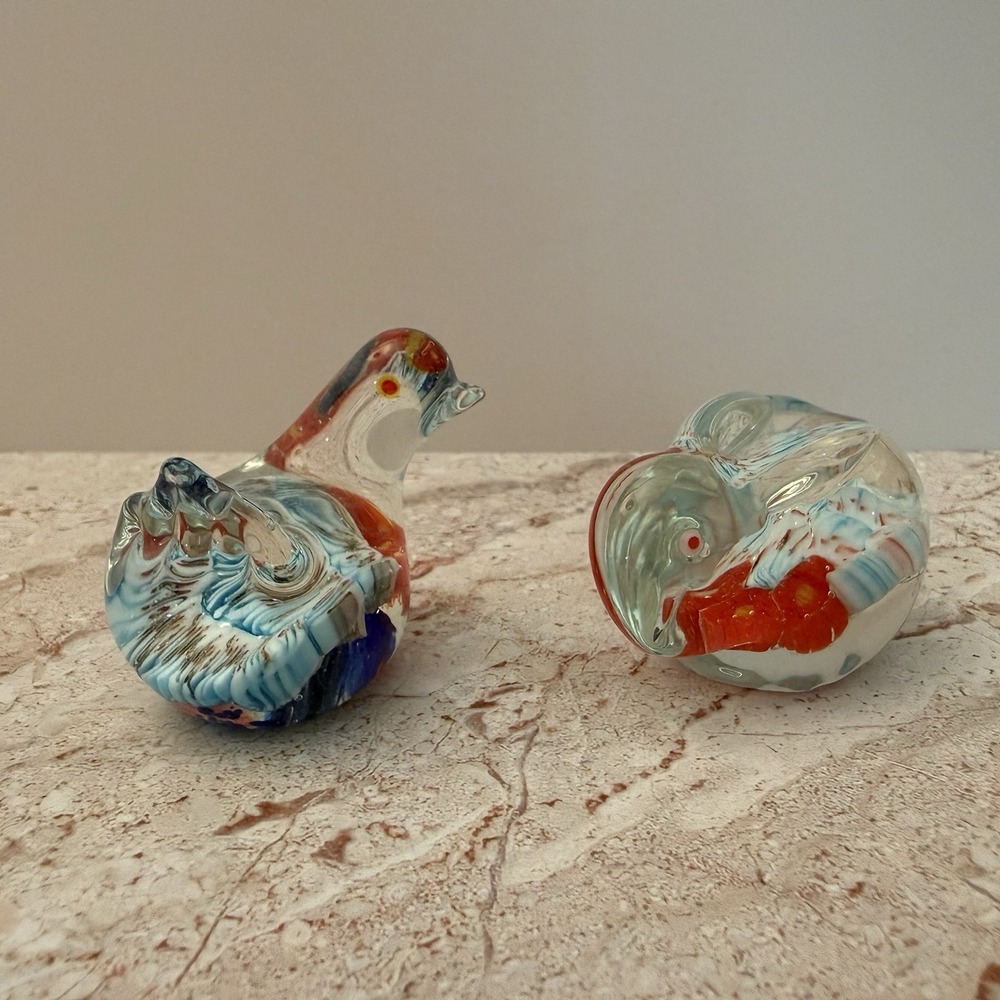 Vintage Murano Style Hand Blown Art Glass Millefiori Chick Bird Rabbit Figurines